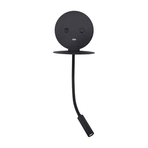 Černé hliníkové LED nástěnné svítidlo s ohybatelnou konstrukcí/s USB portem Eclip – Nova Luce