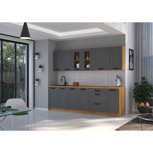 Kuchyňská linka 260 cm Luna 3 - Dub artisan + Dust grey