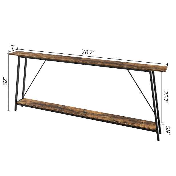 TEMU 200 cm/79" Moderní extra dlouhý konzolový stůl - Úzký stůl do předsíně, obýváku chodby - Hnědá a černá / Překližka, snadno sestavitelný nábytek