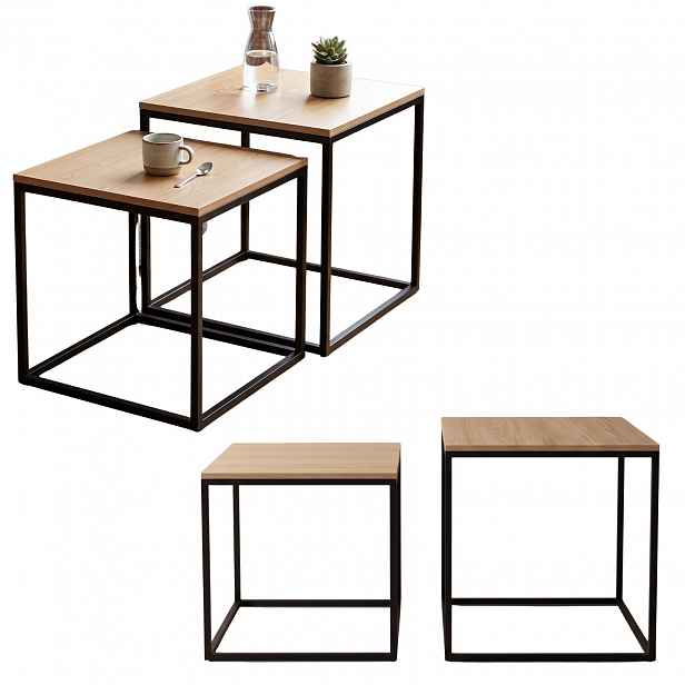 Sada 2 Konferenčních Stolků 50X50X50,5 CM 45X45X45,5 CM Hnědo-černý Kov