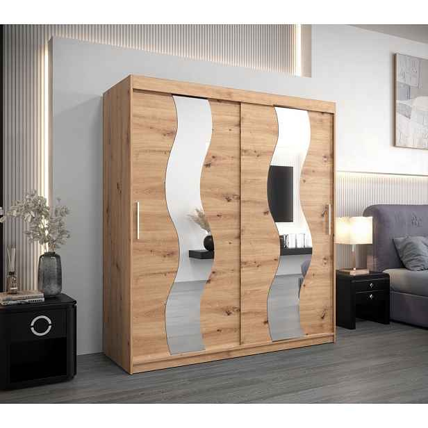 Skříň s posuvnými dveřmi LINA - šířka 180 cm, dub artisan