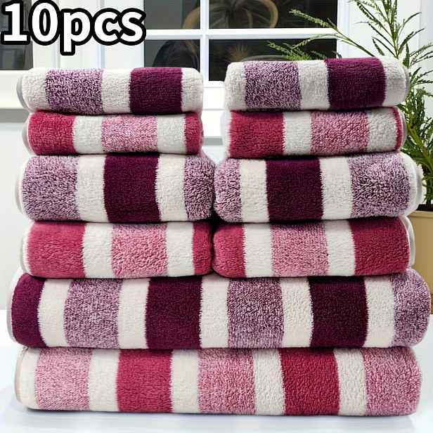 TEMU Sada 10 měkkých korálových fleecových osušek 2 osušky 27 x 55 palců, 4 osušky 13,7 x 29,5 palců, 4 čtvercové osušky 11,8 x 11,8 palců Sada