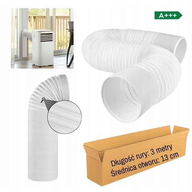 Trubka Pro Přenosnou Klimatizaci Délka 3 m Průměr Otvoru 13 cm Silná Bílá