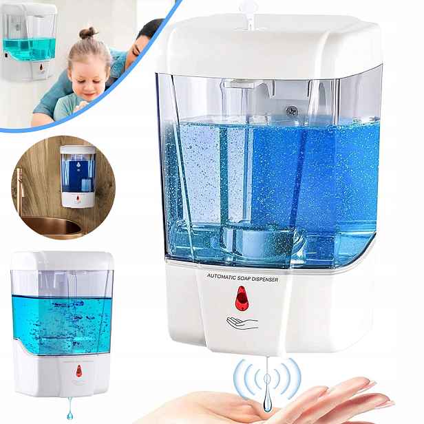 Dávkovač Mýdla Bezdotykový Nástěnný Montážník Voděodolný 700ML Do Domácnosti, Školy