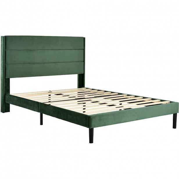 Modfu ČALOUNĚNÁ postel ze sametu 140x200 cm tmavě zelená s matrací, lamelovým roštem a ergonomickou 7zónovou oporou