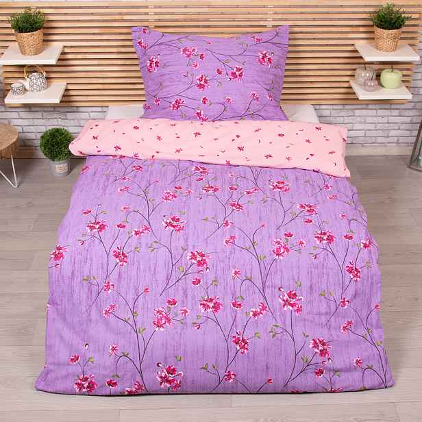 Prodloužené bavlněné povlečení 140x220+70x90 Fleur fialová