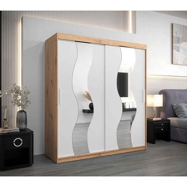 Skříň s posuvnými dveřmi LINA - šířka 180 cm, dub artisan / bílá