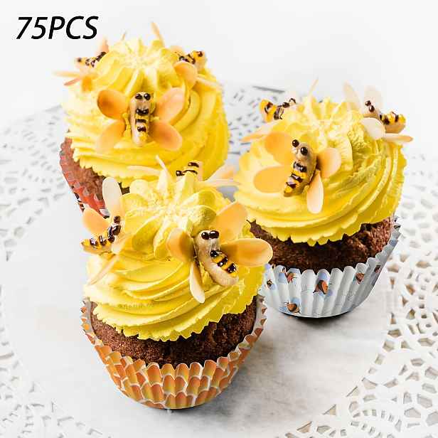 TEMU 3 styly balíčků na cupcakes s potiskem včelího plástve, 75 ks, roztomilé obaly na muffiny s kreslenými postavičkami na dezertní stůl a čajový