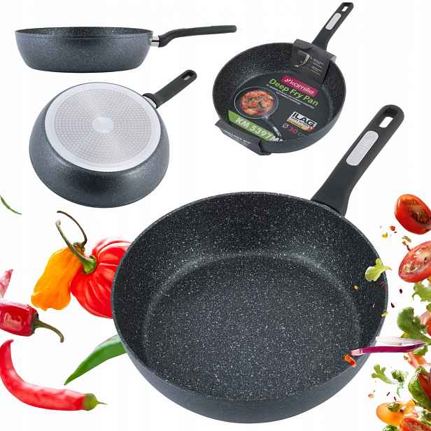 Tradiční Pánev 30 CM Mramorová Hluboká Silná Wok Plyn/indukce Kamille