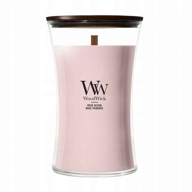 WoodWick Rose Blush velká vonná svíčka 610 g, dřevěný knot, 176 hodin hoření