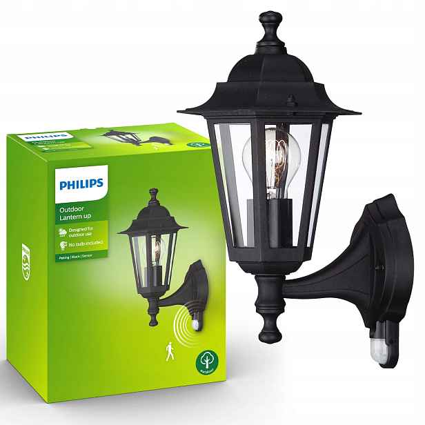 Zahradní nástěnné svítidlo Fasádní lampa E27 IP44 Snímač pohybu soumraku Philips