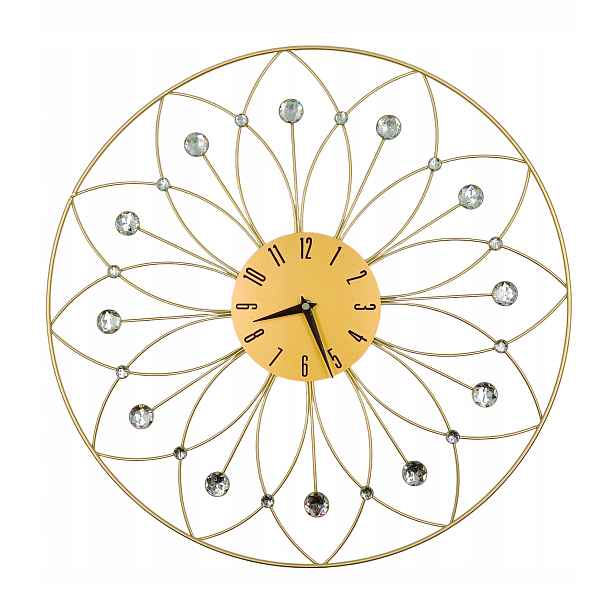 Nástěnné Hodiny S Krystaly Cristal Krystaly Slunce Glamour Zlaté 50 CM