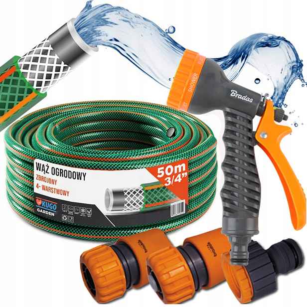 Hadice 3/4" 50 m 4 Vrstvy Spojovací Pistole Set Bradas