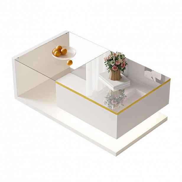 STILVORA KONFERENČNÍ STŮL v bílé barvě s LED osvětlením a skleněnou deskou do obýváku, 90×50×32,5 cm