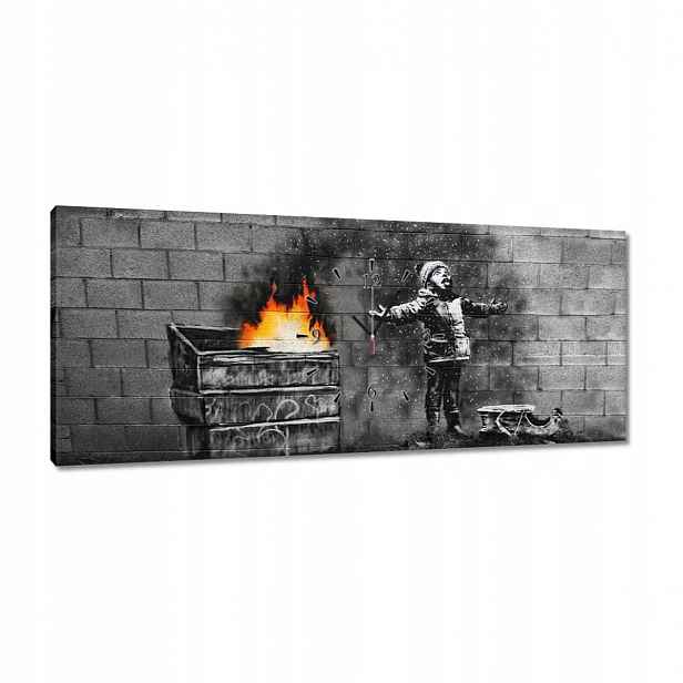 Hodiny 100x40 Banksy Sníh Smog