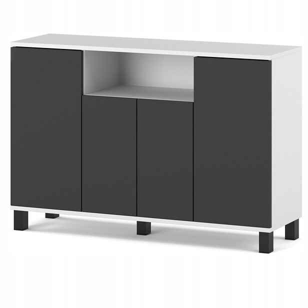 Komoda Bílá Šedá 120 CM 4 Dvířka Moderní Rtv Skříňka Do Obývacího Pokoje Ložnice