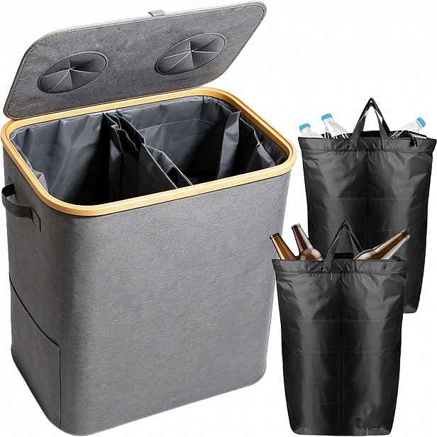 Nádoba na lahve 140L Recyklační koš s víkem a 2 sáčky, skládací