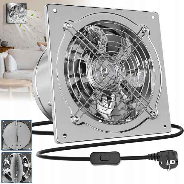 Odtahový Ventilátor 150 MM, Silný, 525 M³/h, Energeticky Úsporný, Nástěnný, Stříbrný