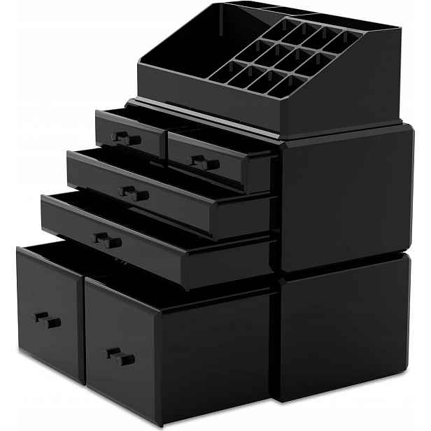 Organizér na kosmetiku pro líčení, zásuvky, 6 zásuvek (černý)