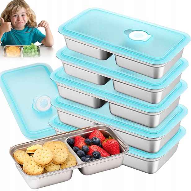 Lunchbox 304 Ocel se 2 komorami na občerstvení do práce, sada 6 Kusů