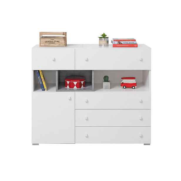 MASSENO KOMODA GALIA, 110/90/40 cm s 5 zásuvkami, počet dvířek: 1, bílá