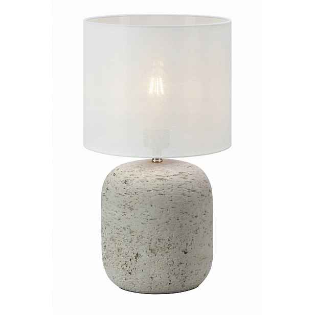 Stolní lampa s šedou betonovou základnou a lněným stínítkem z ecru Markslojd