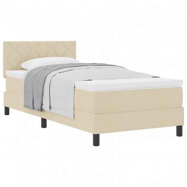 vidaXL Postel s boxspringem s čelo Krémová 100 x 200 cm textil