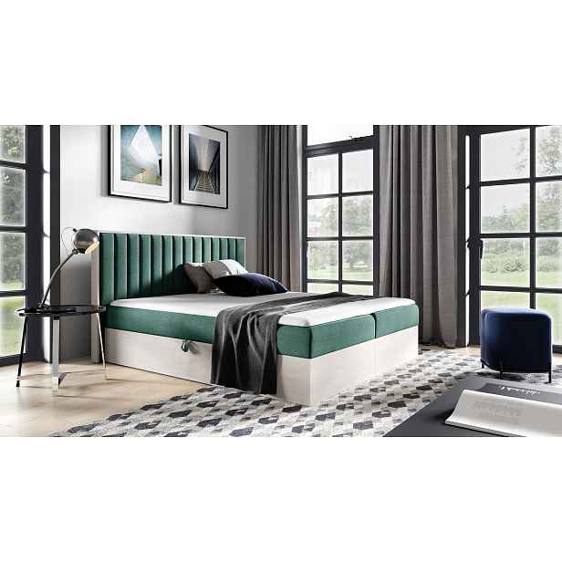 Kontinentální postel 120x200 CHANTELLE 4 - nordic teak / zelená + topper ZDARMA