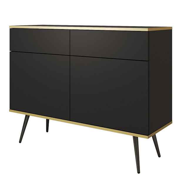 MASSENO KOMODA VENEZIA, 107/85/39 cm s 2 zásuvkami a 2 dvířky, černá