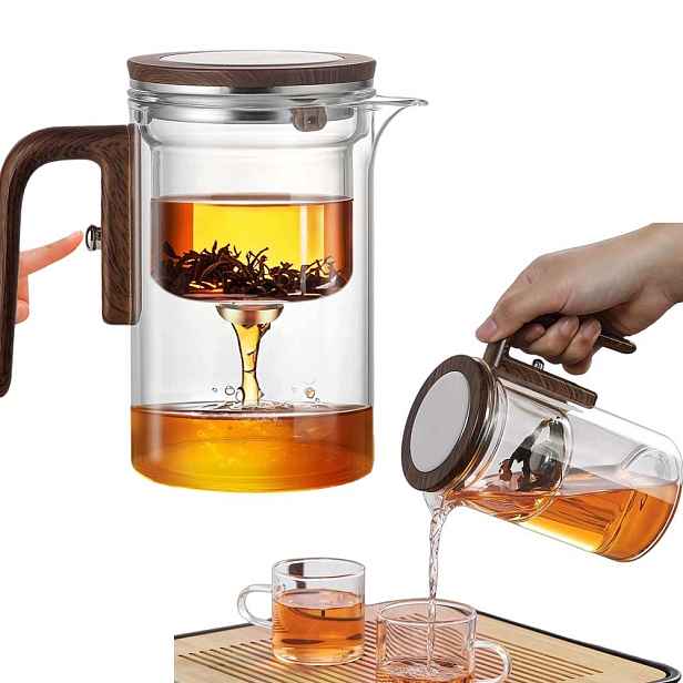 Průhledný konvice na čaj 600 ml sklo a nerezová ocel, silikon