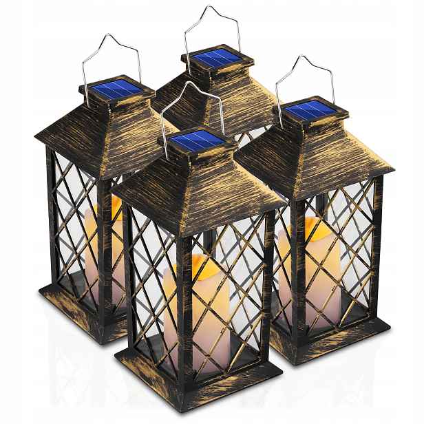 4x Zahradní solární Led lampa Lampion Latarenka 28 cm Patina Hřbitovní Svíčka Solární