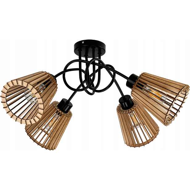 stropní svítidlo Led Berge Loft Kudrnatá dřevěná kužel 4xE27 Černá