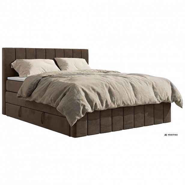 MKS POSTEL BOXSPRING ALVER KING DUO 180/200 - Hnědá Samet - Topper Visco - H3