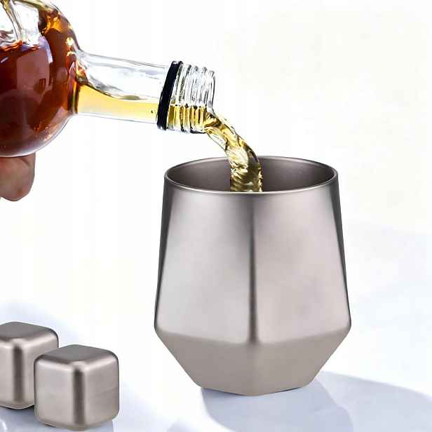 Titanový Kovový Hrnek S Dvojitou Stěnou 240 ML Matný S Kostkami