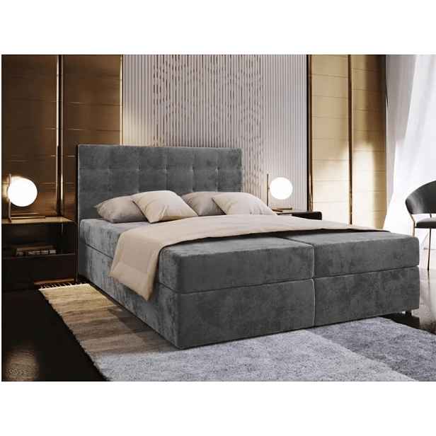 Čalouněná postel boxspring GLORIEN VELVET 160x200 cm šedá Matrace: Matrace Bonell pružinová