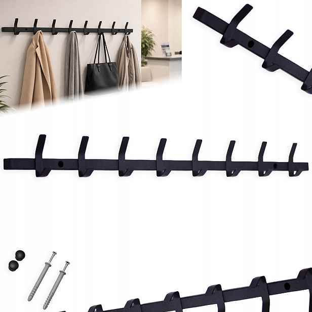 Nástěnný Věšák Na Oblečení S 16 Háčky, Držák Černý, 80 CM