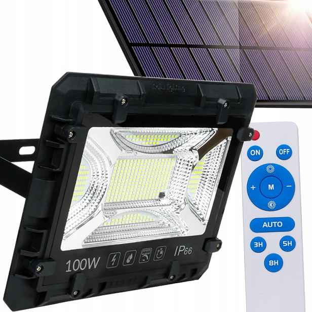Silný solární Led halogenový zářič 100W Venkovní lampa Dálkový Ovladač Panel