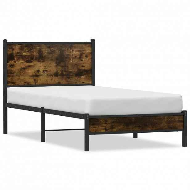 vidaXL Kovový rám postele bez matrace kouřový dub 75 x 190 cm