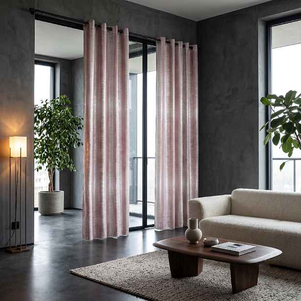 Dekorační vzorovaný velvet závěs s kroužky AMBRA růžová/stříbrná, 140x250 cm, (cena za 1 kus) MyBestHome
