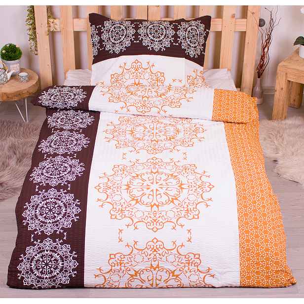 TP Prodloužené krepové povlečení 140x220+70x90 - Mandaly hnědé