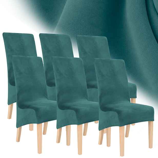 Potah Na Židli XXL Velur 6 Ks Plyš Elastický Měkký Tmavý Tyrkysový