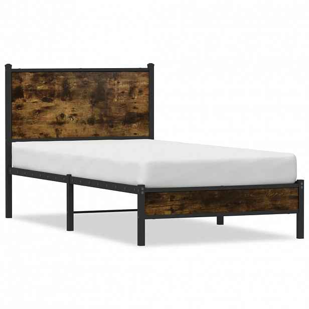 vidaXL Kovový rám postele bez matrace kouřový dub 80 x 200 cm