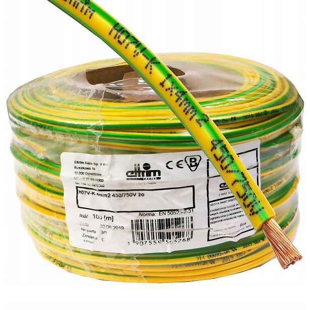 Kabel Lgy 1x 4 mm žlutozelený eltrim 100 m