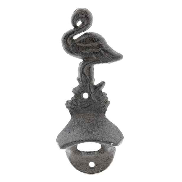 Nástěnný litinový otvírák na láhve Plameňák - 7*4*16 cm Clayre & Eef