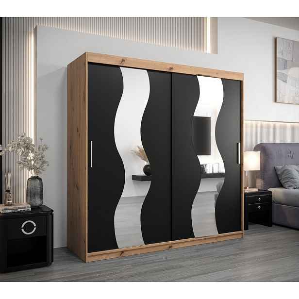 Šatní skříň JESIKA - šířka 200 cm, dub artisan / černá