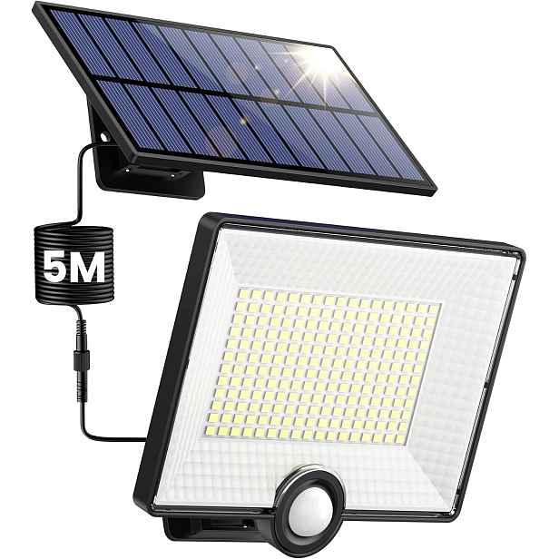 Solární Lampa S Pohybovým Senzorem 204 Led 2000 LM IP65 Kabel 5 M