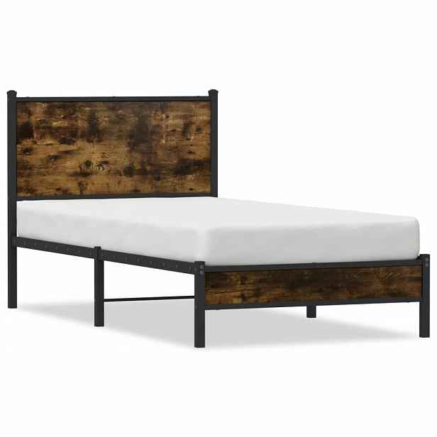 vidaXL Kovový rám postele bez matrace kouřový dub 90 x 190 cm