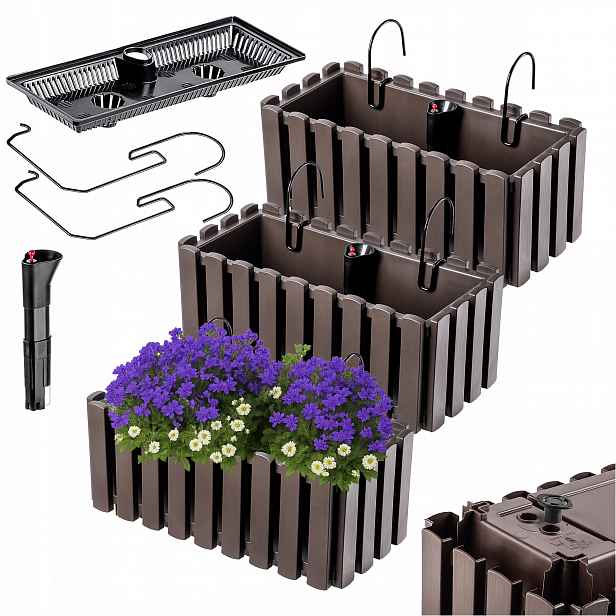 3x Balkonový Truhlík Květináč 40 cm Květináč S Úchytkami Závěsný Hnědý