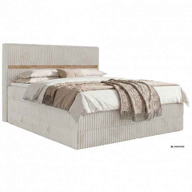 MKS POSTEL BOXSPRING ORVO KING 140/200 - Béžová Manšestr - Topper Visco - H4
