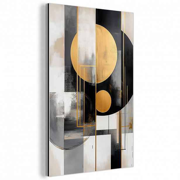 MuchoWow KOVOVÝ OBRAZ Abstraktní - Zlato - Stříbro - Tvary - Estetické - Moderní 40x60 cm